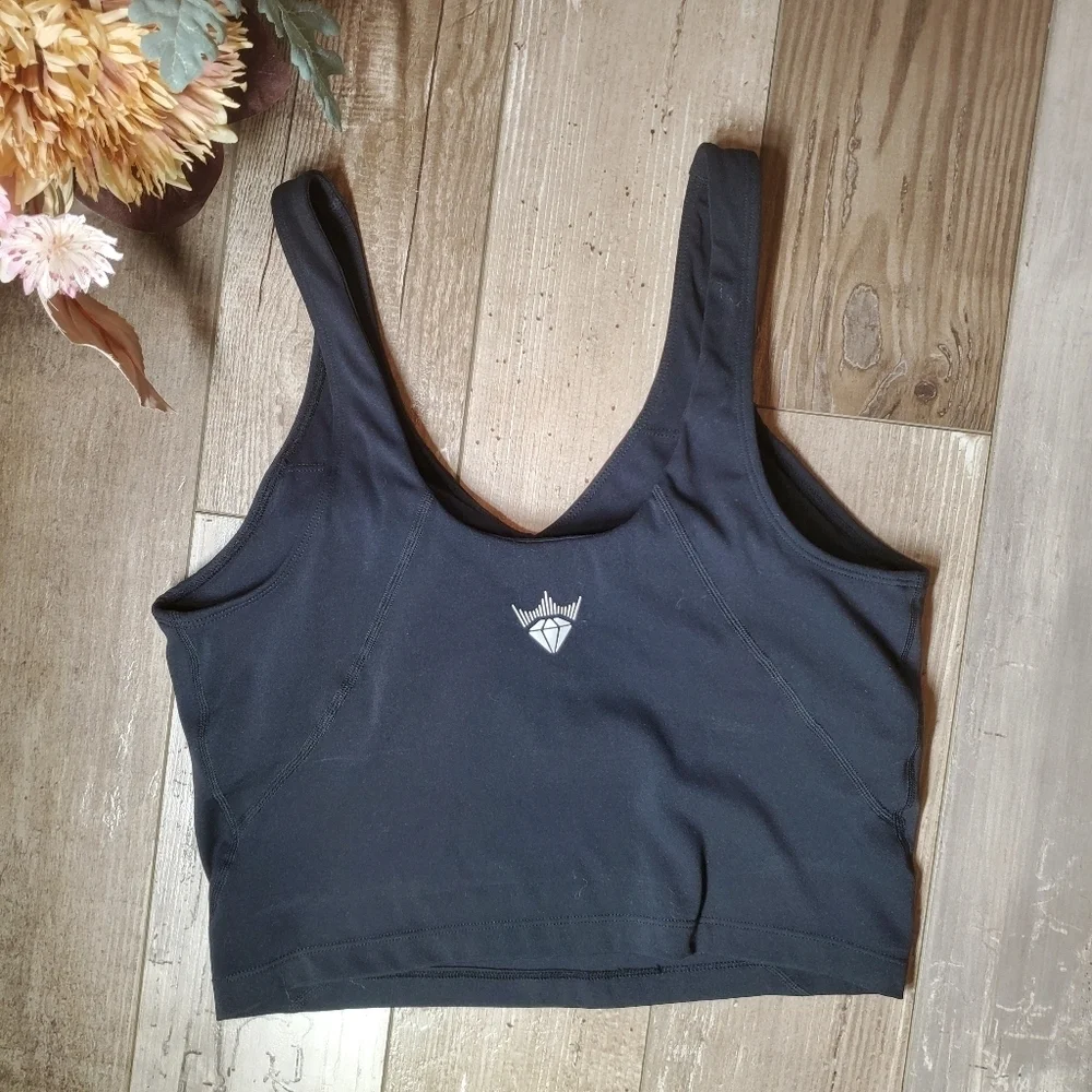 Black Sleeveless Fitted Cropped Tank Top Size Large V-Neckline EUC